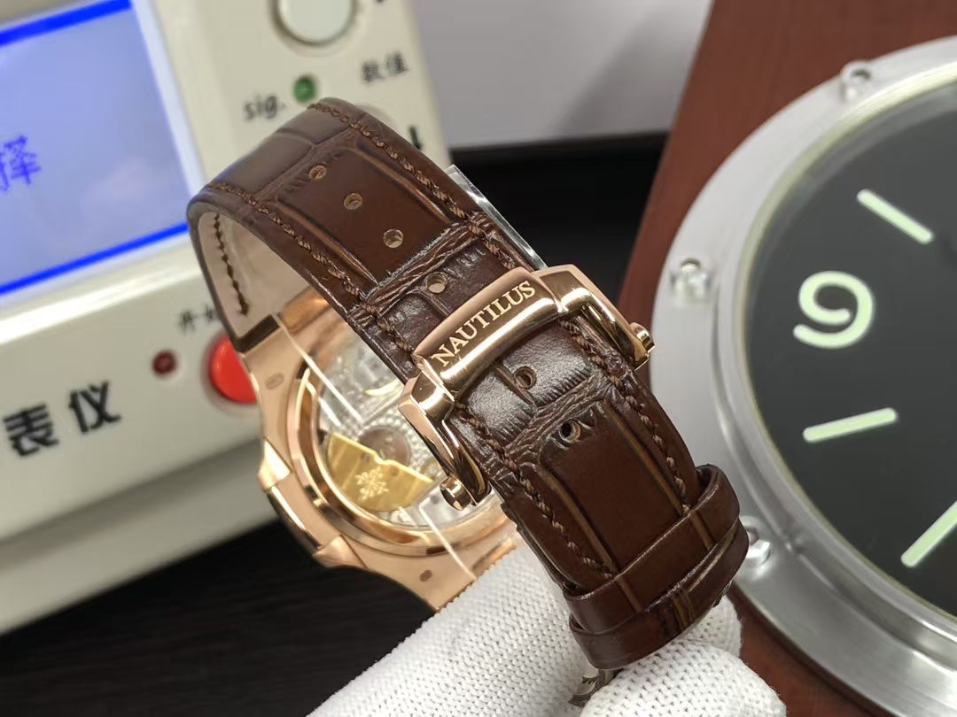pp Nautilus Moon Phase 5712 240 Movement Rose Gold Case Brown Leather Strap
