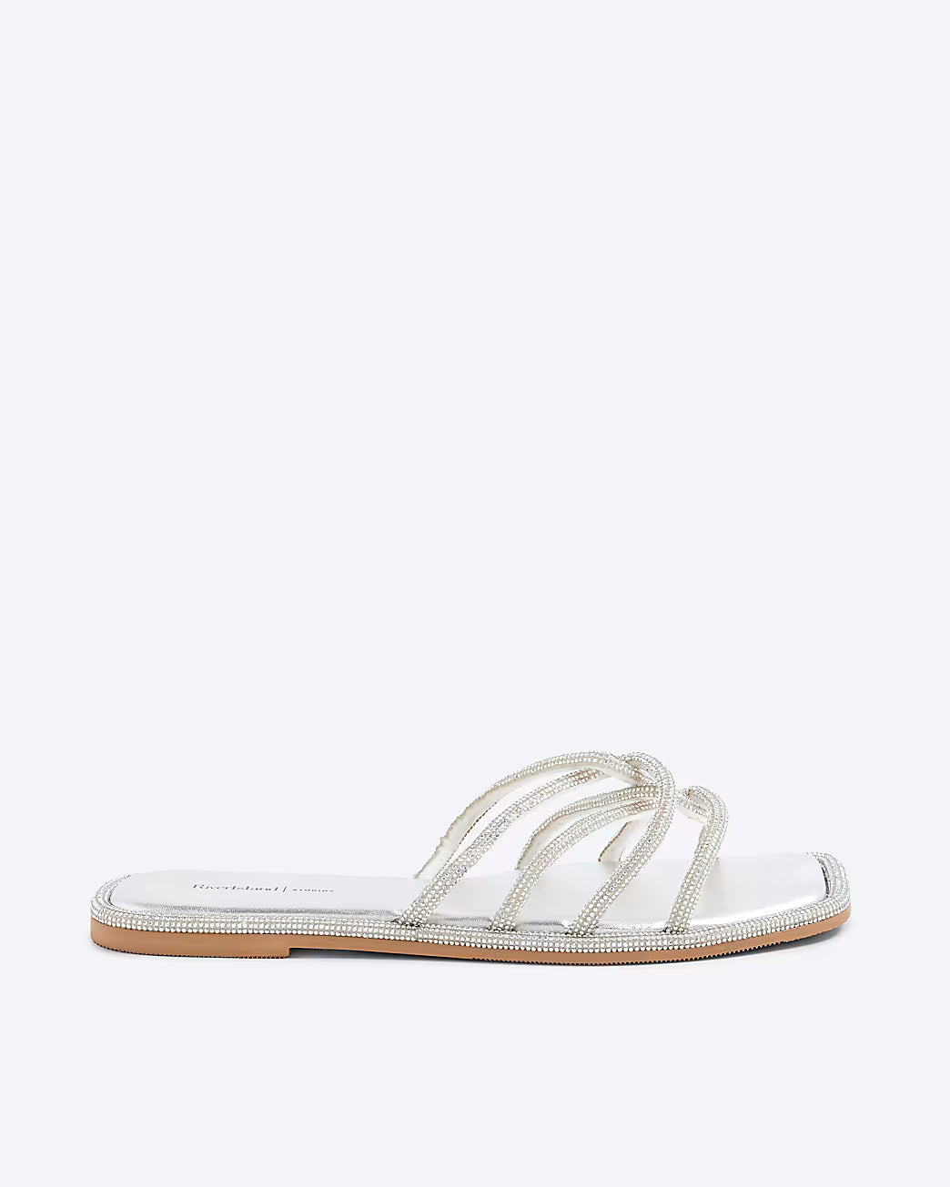 Silver Embellished Twist Strap Flat Sandals