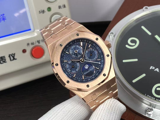 APSF ap Royal Oak Perpetual Calendar 26574 Moon Phase Rose Gold Blue Dial with 5134 Movement