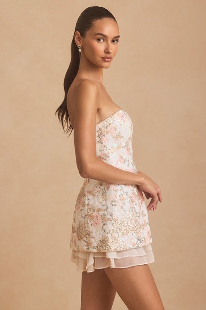 Embellished Strapless Corset Mini Dress in Ivory