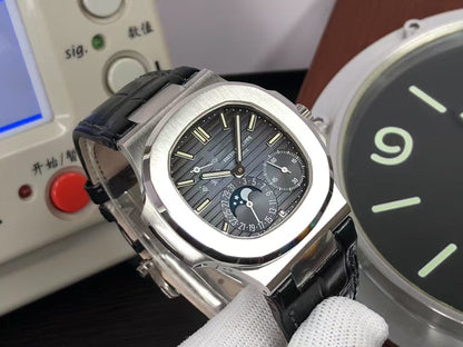 pp Nautilus Moon Phase 5712 Blue 240 Movement Black Leather Strap