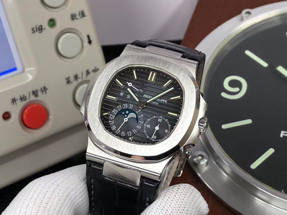 pp Nautilus Moon Phase 5712 Blue 240 Movement Black Leather Strap