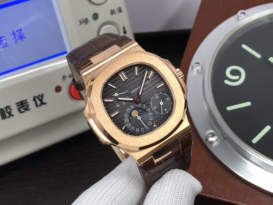 pp Nautilus Moon Phase 5712 240 Movement Rose Gold Case Brown Leather Strap
