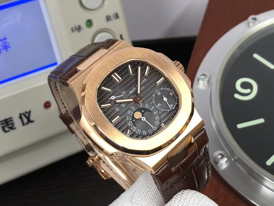 pp Nautilus Moon Phase 5712 240 Movement Rose Gold Case Brown Leather Strap