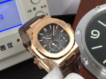 pp Nautilus Moon Phase 5712 240 Movement Rose Gold Case Brown Leather Strap