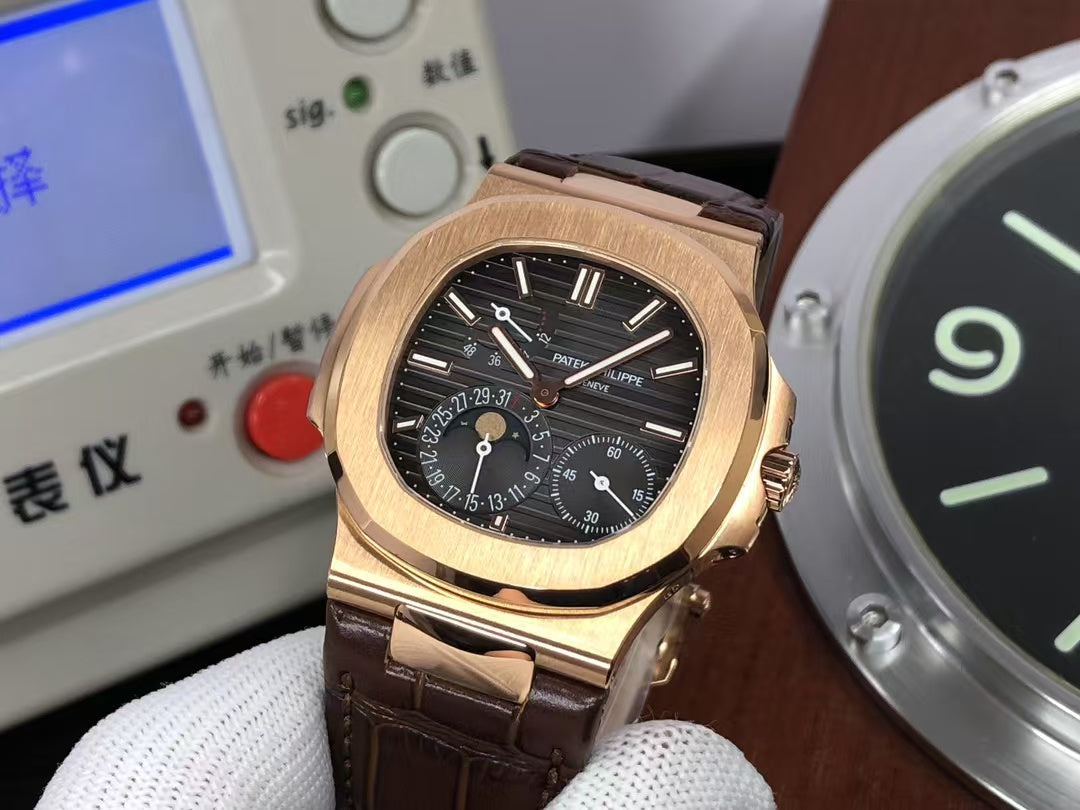 pp Nautilus Moon Phase 5712 240 Movement Rose Gold Case Brown Leather Strap