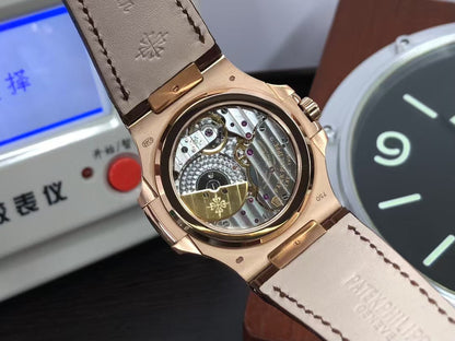 pp Nautilus Moon Phase 5712 240 Movement Rose Gold Case Brown Leather Strap