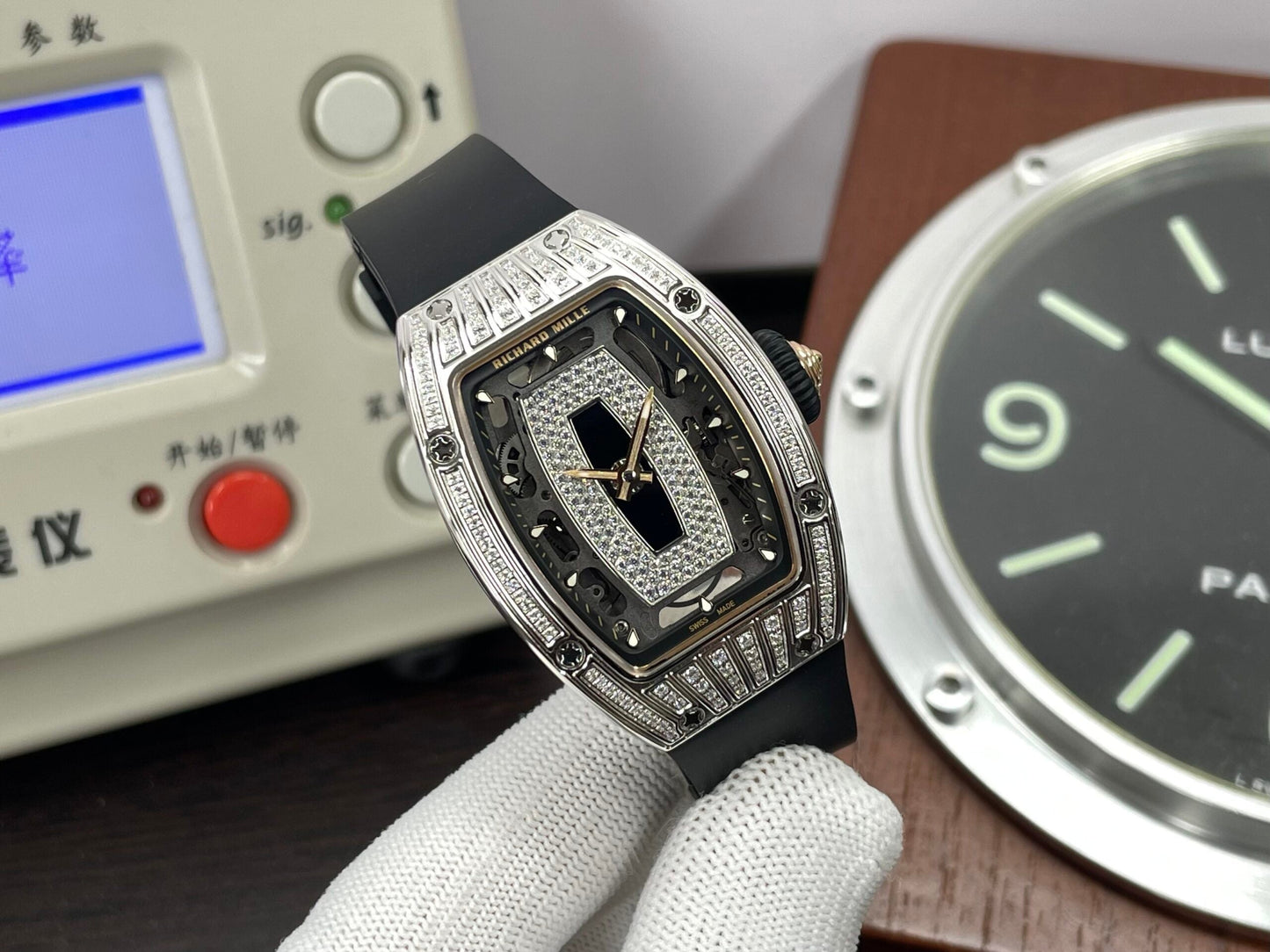 RM RM07 01 Snow Diamond Skeleton Black Dial Black Rubber Band with CRMA2 Movement
