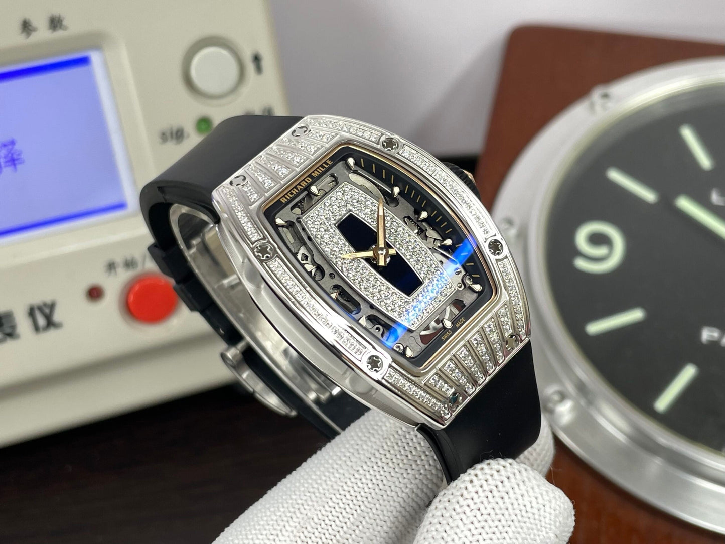 RM RM07 01 Snow Diamond Skeleton Black Dial Black Rubber Band with CRMA2 Movement