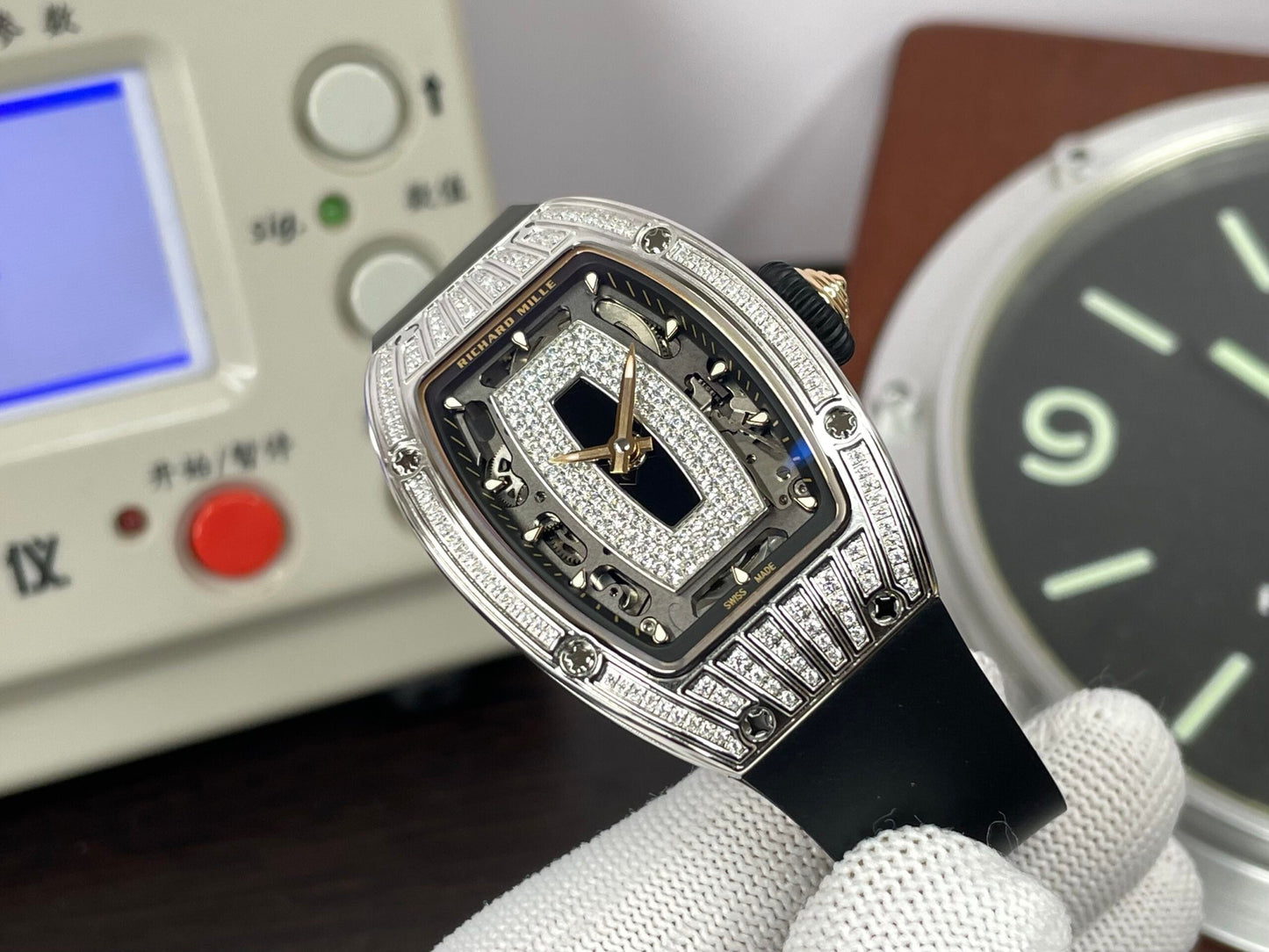 RM RM07 01 Snow Diamond Skeleton Black Dial Black Rubber Band with CRMA2 Movement