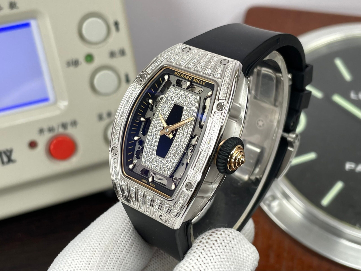 RM RM07 01 Snow Diamond Skeleton Black Dial Black Rubber Band with CRMA2 Movement