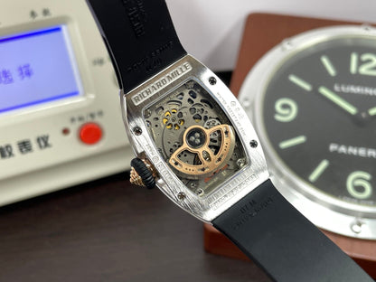RM RM07 01 Snow Diamond Skeleton Black Dial Black Rubber Band with CRMA2 Movement