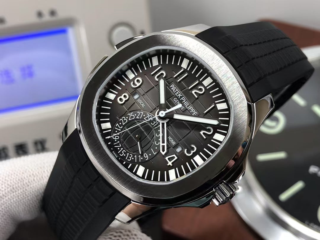 pp Aquanaut 5164 Travel Time 324 Movement Grey Dial Black Rubber Strap
