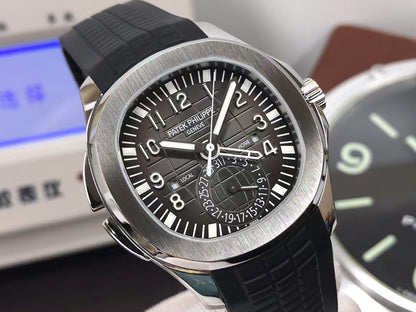 pp Aquanaut 5164 Travel Time 324 Movement Grey Dial Black Rubber Strap