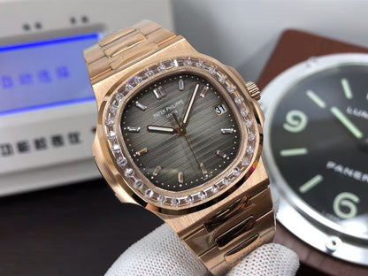 pp Nautilus 5711 Rose Gold Case Diamond Bezel Grey Dial with 324 Movement
