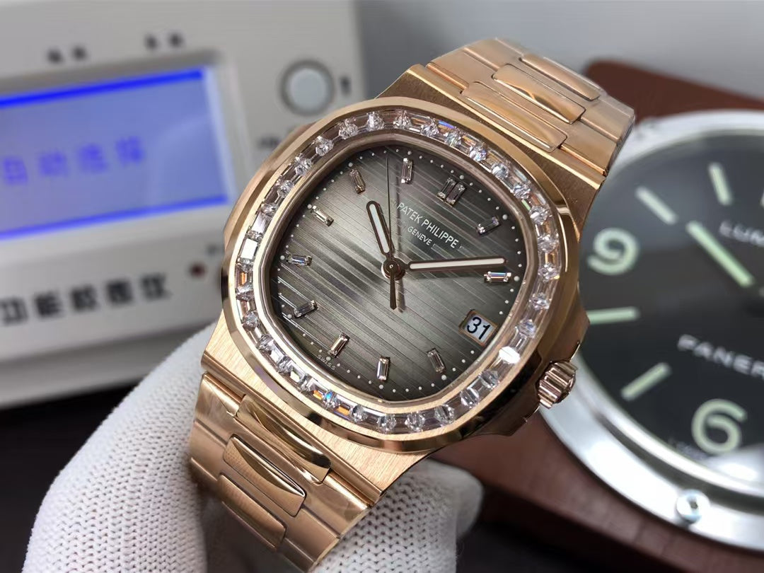 pp Nautilus 5711 Rose Gold Case Diamond Bezel Grey Dial with 324 Movement