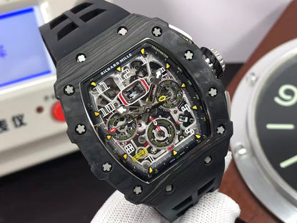 RM RM011 03 Black Carbon Case Skeleton Dial Black Rubber Strap