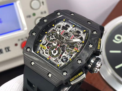RM RM011 03 Black Carbon Case Skeleton Dial Black Rubber Strap