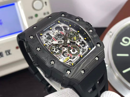 RM RM011 03 Black Carbon Case Skeleton Dial Black Rubber Strap
