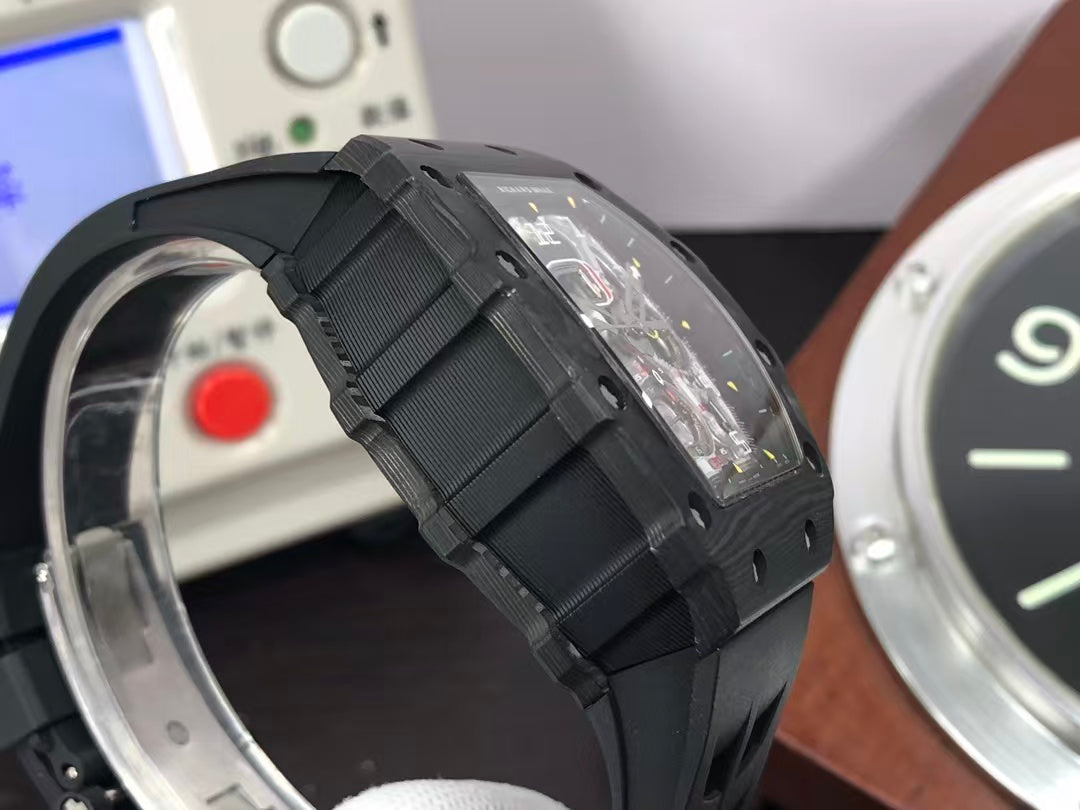 RM RM011 03 Black Carbon Case Skeleton Dial Black Rubber Strap
