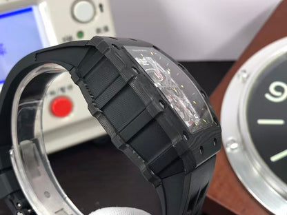 RM RM011 03 Black Carbon Case Skeleton Dial Black Rubber Strap