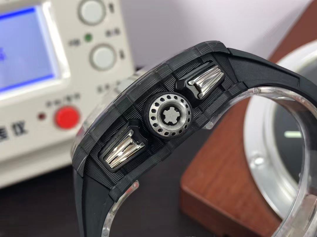 RM RM011 03 Black Carbon Case Skeleton Dial Black Rubber Strap