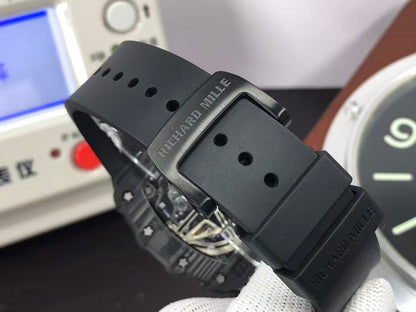 RM RM011 03 Black Carbon Case Skeleton Dial Black Rubber Strap