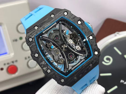 RM RM53 01 Pablo Mac Donough Tourbillon Movement Black Carbon Case Blue Rubber Strap