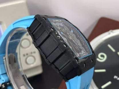 RM RM53 01 Pablo Mac Donough Tourbillon Movement Black Carbon Case Blue Rubber Strap