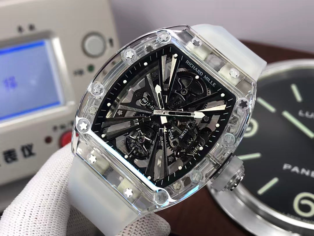 RM RM012 01 Transparent Case Handwinding Tourbillon Movement Transparent Rubber Strap