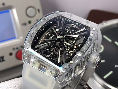 RM RM012 01 Transparent Case Handwinding Tourbillon Movement Transparent Rubber Strap