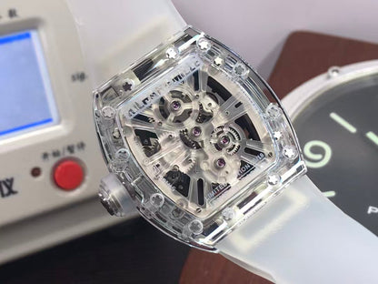 RM RM012 01 Transparent Case Handwinding Tourbillon Movement Transparent Rubber Strap