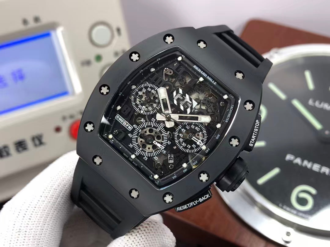 RM RM011 Felipe Massa Titanium Flyback Chronograph RMAC1 Movement Black Ceramic Case Black Rubber Strap