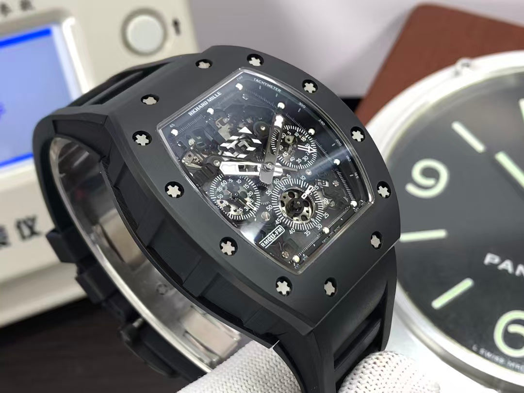 RM RM011 Felipe Massa Titanium Flyback Chronograph RMAC1 Movement Black Ceramic Case Black Rubber Strap