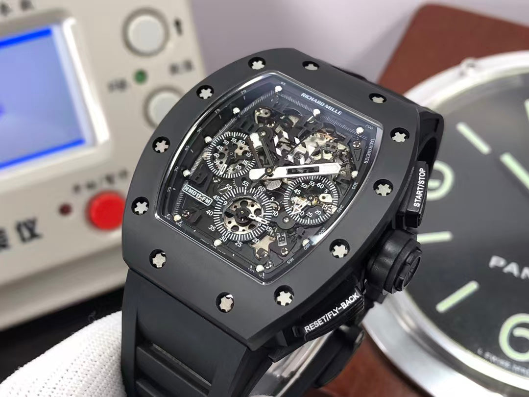 RM RM011 Felipe Massa Titanium Flyback Chronograph RMAC1 Movement Black Ceramic Case Black Rubber Strap