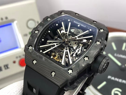 RM RM012 01 Black Carbon Case Handwinding Tourbillon Movement Black Rubber Strap