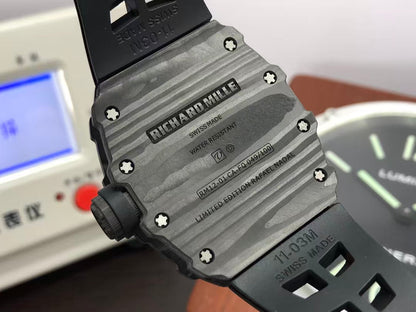 RM RM012 01 Black Carbon Case Handwinding Tourbillon Movement Black Rubber Strap