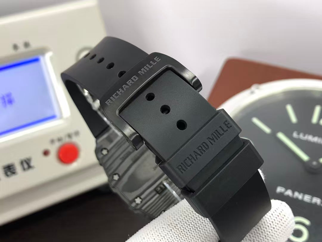 RM RM012 01 Black Carbon Case Handwinding Tourbillon Movement Black Rubber Strap