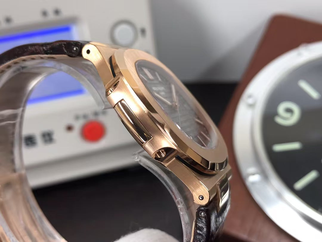 pp Nautilus 5711 Rose Gold Case Grey Dial Brown Leather Strap with 324 Movement