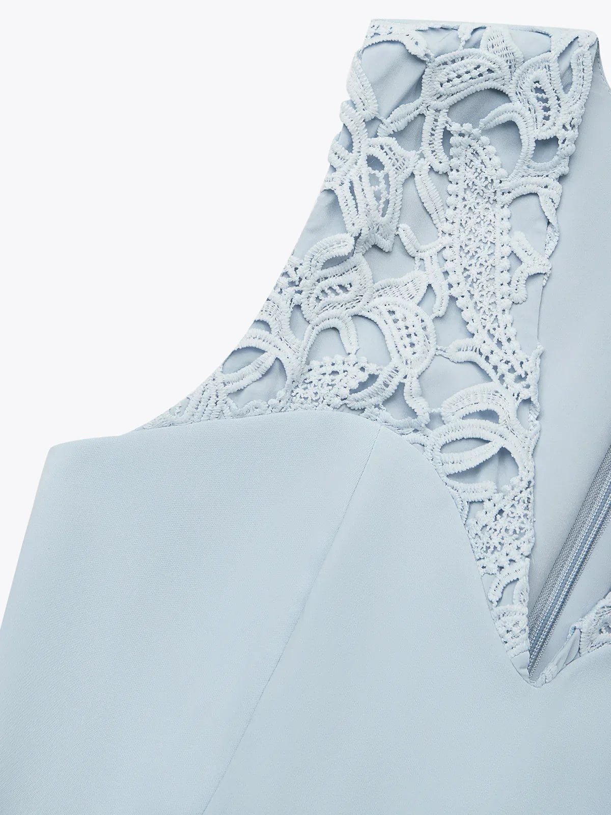 Light Blue Lace V Neck Sleeveless A-Line Midi Dress