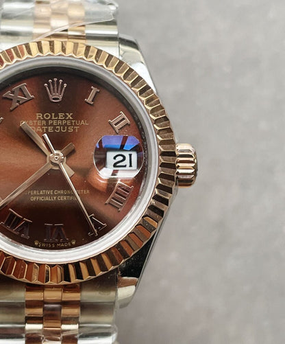 KZF Factory 1:1 Rolex Datejust 28mm 904L RG/SS Brown Dial A2671