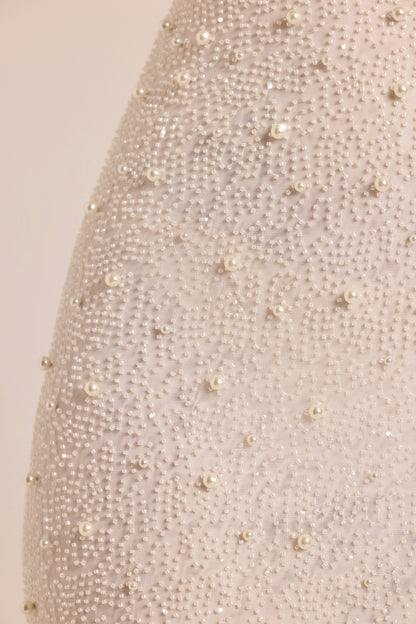 Embellished Long Sleeve Backless Maxi Dress in White
