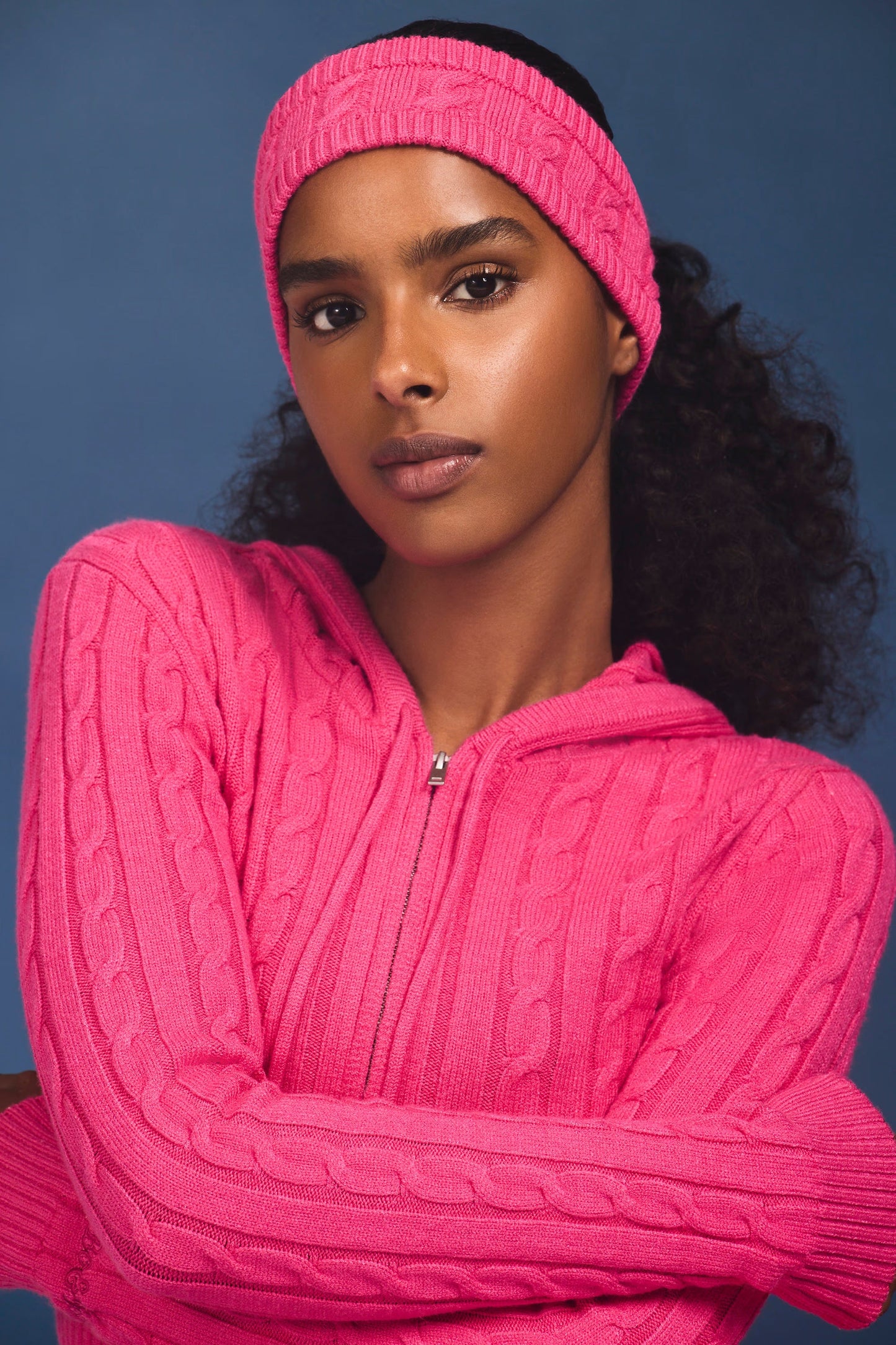 Cable-Knit Headband in Hot Pink