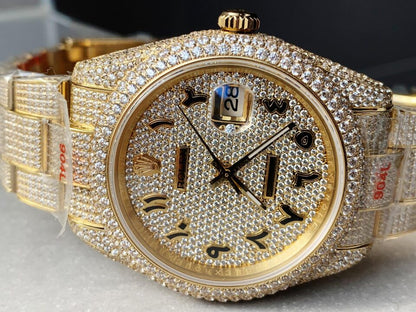 Rolex OYSTER PERPETUAL 41mm 904L SS SILVER/GOLD MOISSANITE DIAMONDS BRACELET AND DIAL A2824 iced out