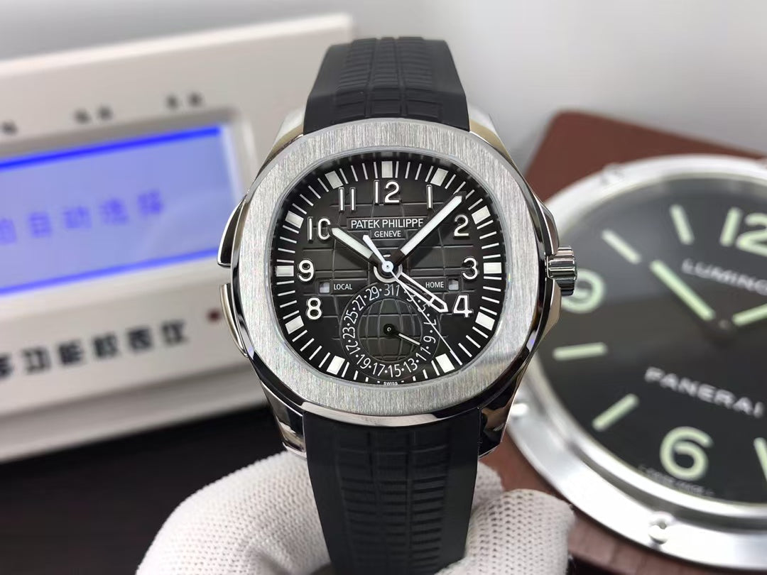 pp Aquanaut 5164 Travel Time 324 Movement Grey Dial Black Rubber Strap