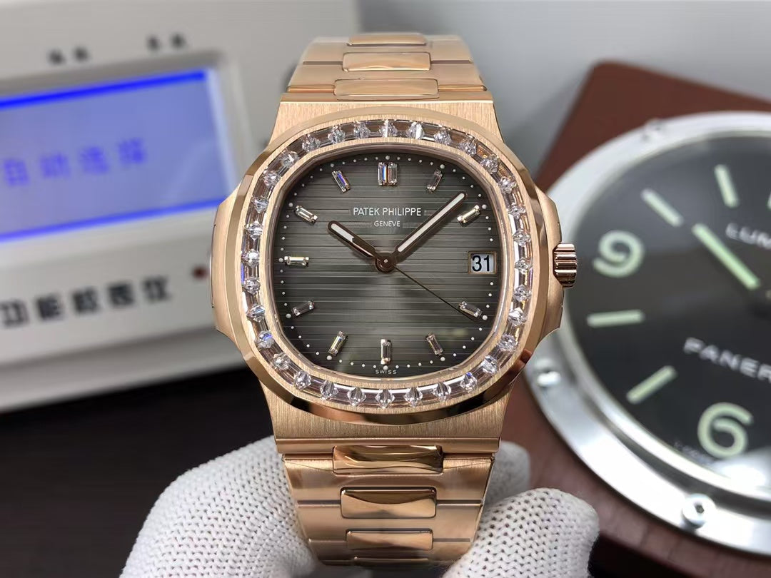pp Nautilus 5711 Rose Gold Case Diamond Bezel Grey Dial with 324 Movement