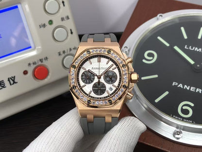 RXWF ap Royal Oak 26231 37mm Swiss Quartz Movement Rose Gold Case Diamond Bezel