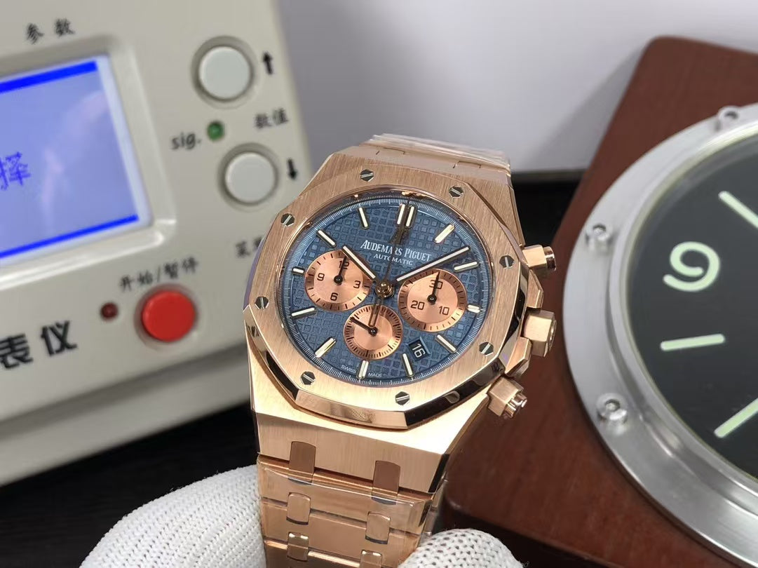 OMF ap Royal Oak Chrono 26331 Rose Gold Case Blue Dial with Asia 7750 Movement