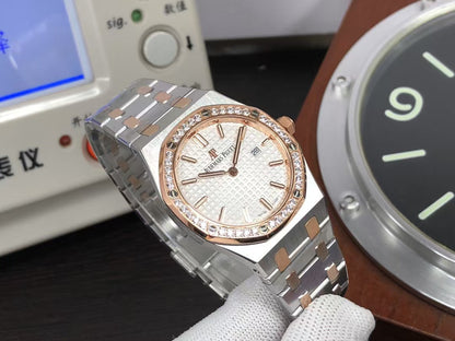 ZF ap Lady Royal Oak 67651 Two Tone case Diamond Bezel Swiss Quartz Movement