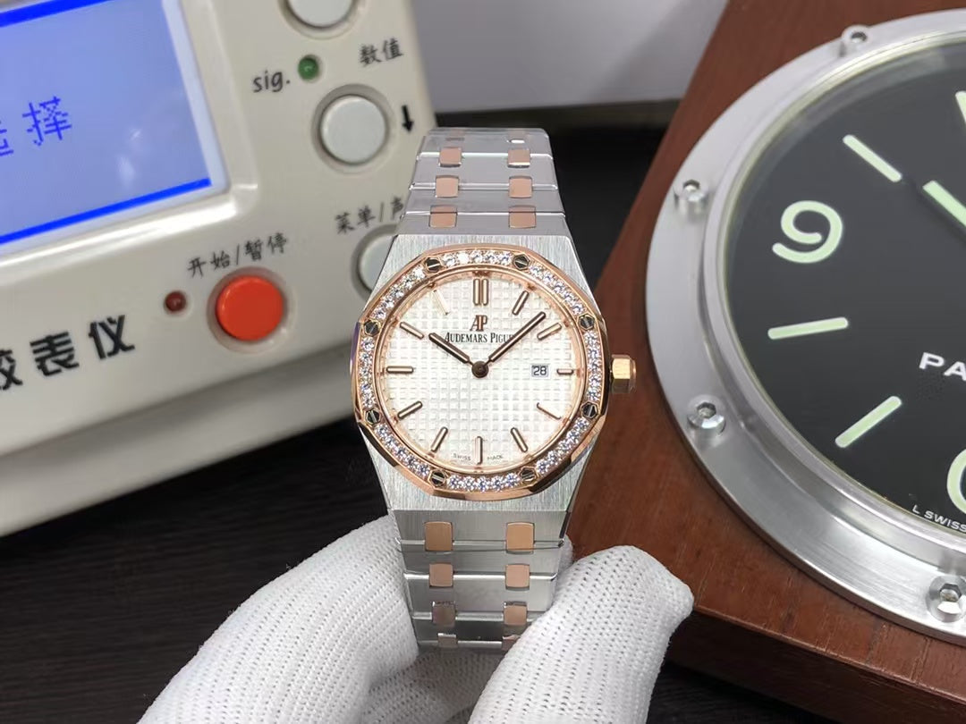 ZF ap Lady Royal Oak 67651 Two Tone case Diamond Bezel Swiss Quartz Movement